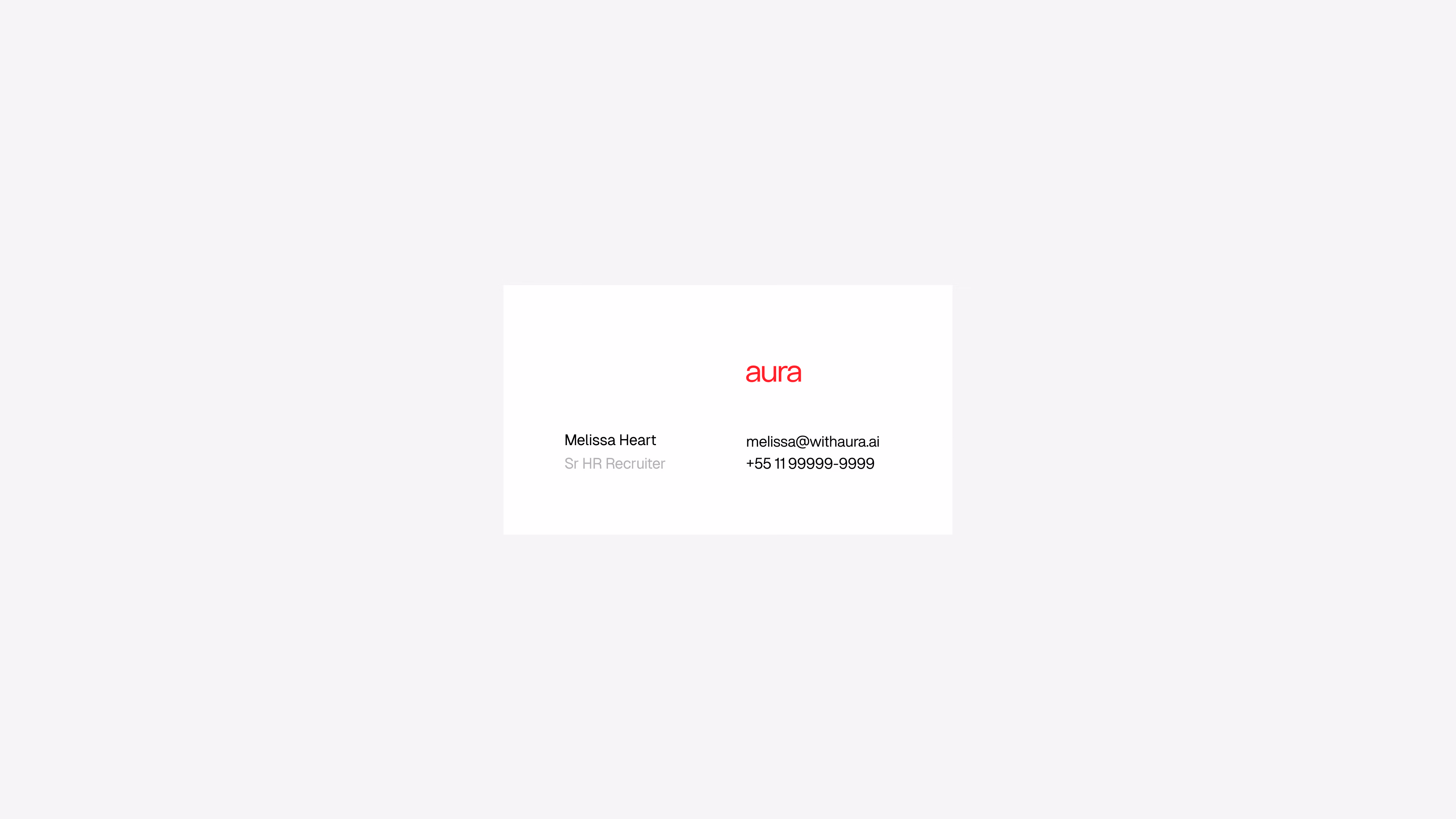 Aura — Business card mockup with contact details